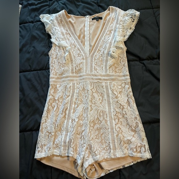 Lulus Elegant Lace Romper in Cream - Picture 1 of 8